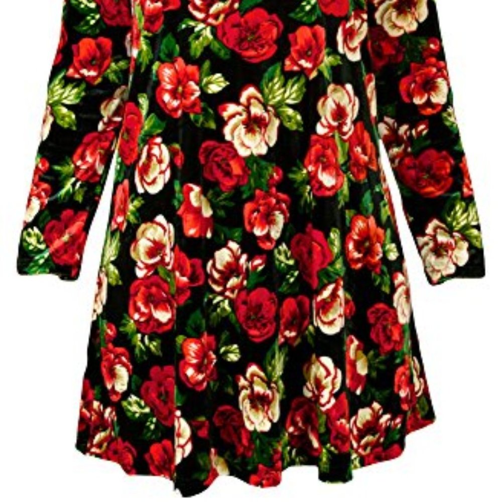 Vintage Floral Velvet Turtleneck Long Sleeve Dress - Picture 5 of 6